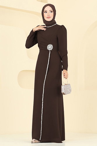 moda selvim Evening Dress 8116ABK1075 Bitter Brown - Thumbnail