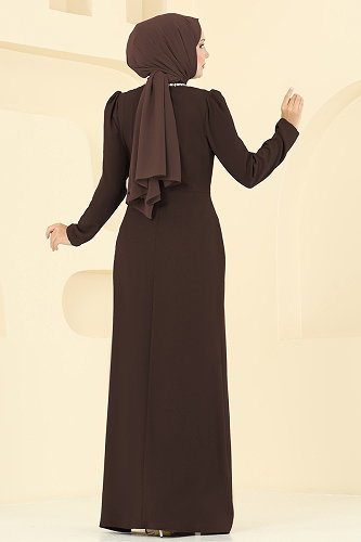 moda selvim Evening Dress 8116ABK1075 Bitter Brown - Thumbnail