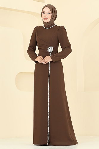 moda selvim Evening Dress 8116ABK1075 Brown - Thumbnail