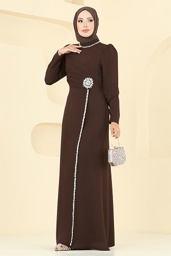 moda selvim Evening Dress 8116ABK1075 Brown - Thumbnail