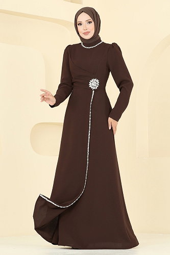 moda selvim Evening Dress 8116ABK1075 Brown - Thumbnail