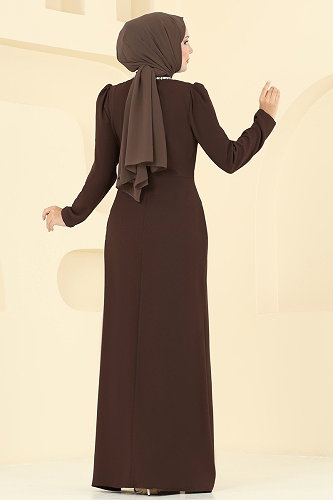 moda selvim فستان سهرة بني 8116ABK1075 - Thumbnail