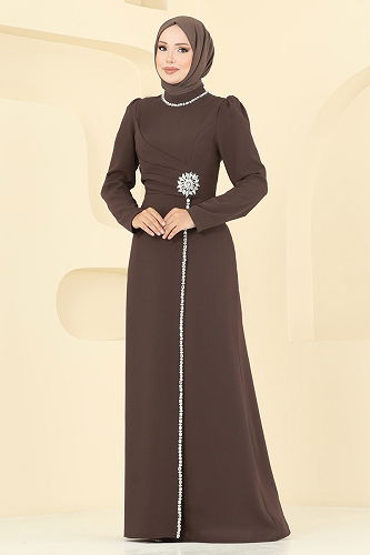 moda selvim Evening Dress 8116ABK1075 Dark Brown - Thumbnail