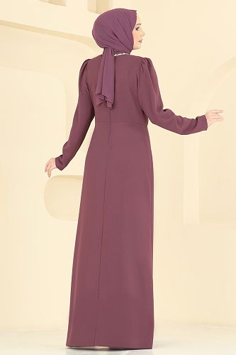 moda selvim Evening Dress 8116ABK1075 Dark Powder Vision - Thumbnail