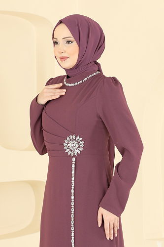 moda selvim Evening Dress 8116ABK1075 Dark Powder Vision - Thumbnail