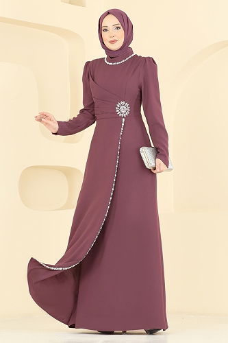 moda selvim فستان سهرة وردي بيج غامق 8116ABK1075 - Thumbnail