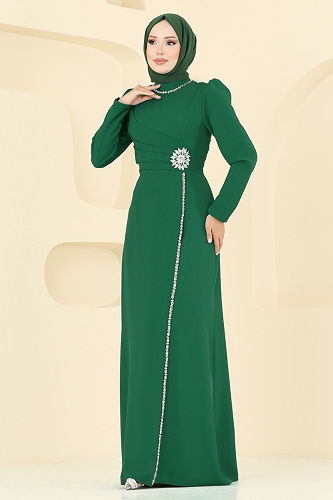moda selvim Evening Dress 8116ABK1075 Emerald - Thumbnail