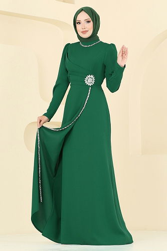 moda selvim Evening Dress 8116ABK1075 Emerald - Thumbnail