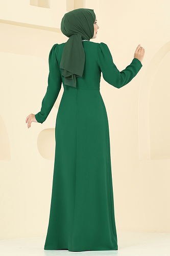 moda selvim فستان سهرة زيتي 8116ABK1075 - Thumbnail