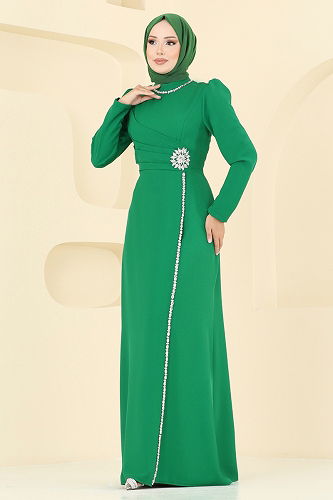 moda selvim Evening Dress 8116ABK1075 Green - Thumbnail