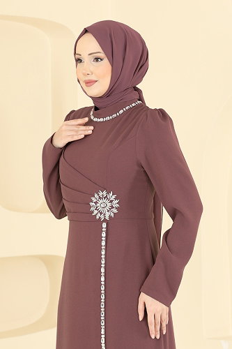 moda selvim فستان سهرة بيج وردي 8116ABK1075 - Thumbnail