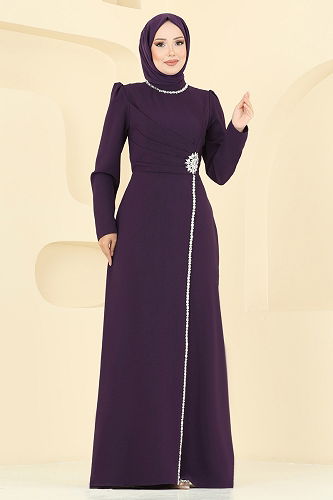 moda selvim Evening Dress 8116ABK1075 Purple - Thumbnail