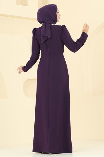 moda selvim فستان سهرة أرجواني 8116ABK1075 - Thumbnail