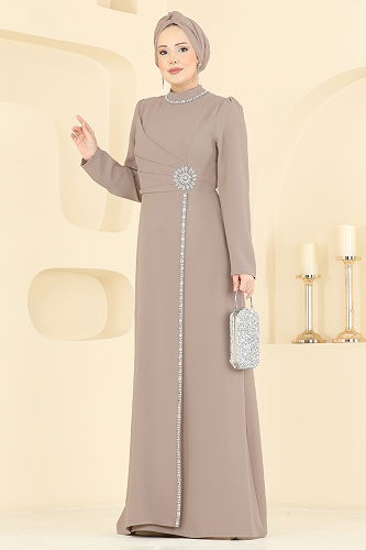 moda selvim فستان سهرة بيج 8116ABK1075 - Thumbnail