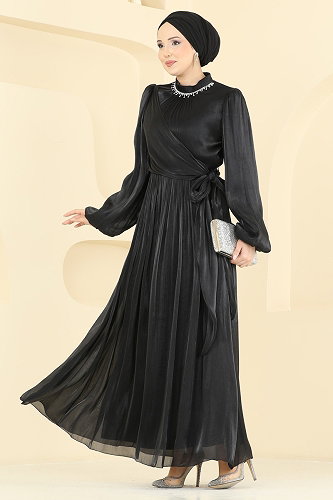 moda selvim فستان سهرة أسود 8162AB368 - Thumbnail