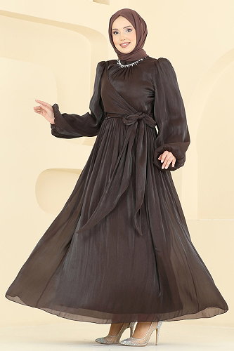 moda selvim Evening Dress 8162AB368 Brown - Thumbnail