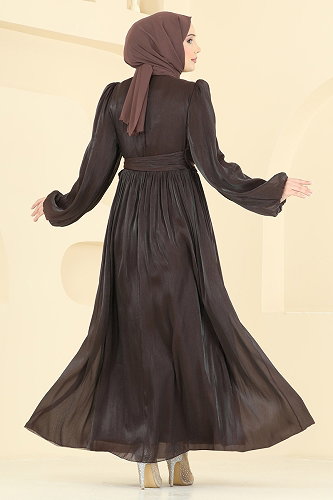 moda selvim Evening Dress 8162AB368 Brown - Thumbnail