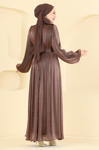 moda selvim Evening Dress 8162AB368 Brown with Milk - Thumbnail