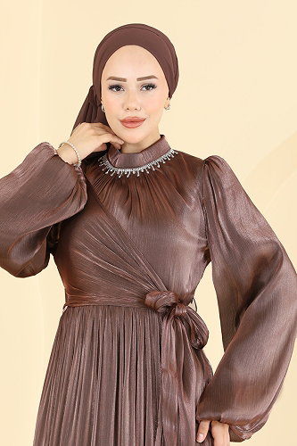 moda selvim فستان سهرة بني فاتح 8162AB368 - Thumbnail