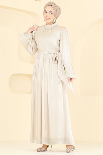 moda selvim Evening Dress 8162AB368 Cream - Thumbnail