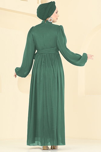 moda selvim فستان سهرة أخضر باهت غامق 8162AB368 - Thumbnail