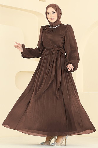 moda selvim Evening Dress 8162AB368 Light Brown - Thumbnail