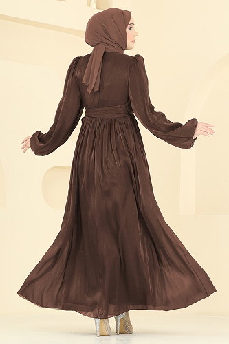 moda selvim Evening Dress 8162AB368 Light Brown - Thumbnail