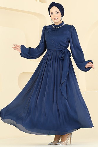 moda selvim فستان سهرة كحلي 8162AB368 - Thumbnail