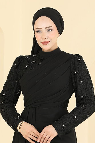 moda selvim فستان سهرة أسود 8248AB368 - Thumbnail