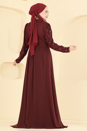 moda selvim فستان سهرة خمري 8248AB368 - Thumbnail