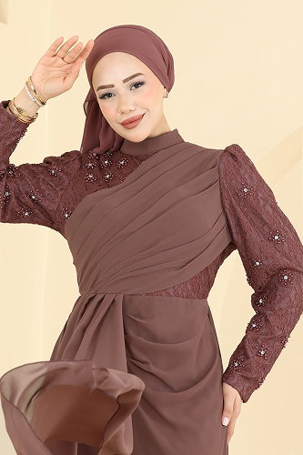 moda selvim فستان سهرة نحاسي 8248AB368 - Thumbnail