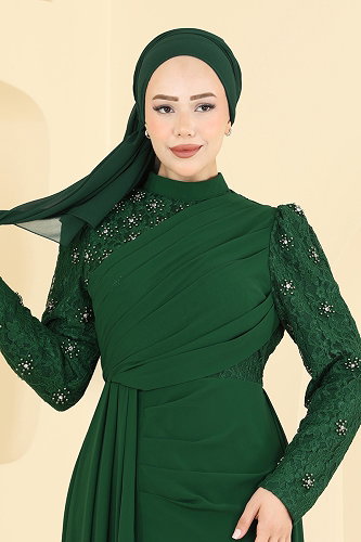 moda selvim فستان سهرة زيتي 8248AB368 - Thumbnail
