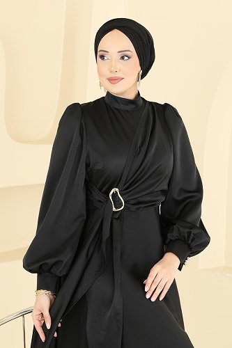 moda selvim Evening Dress 8266AB368 Black - Thumbnail