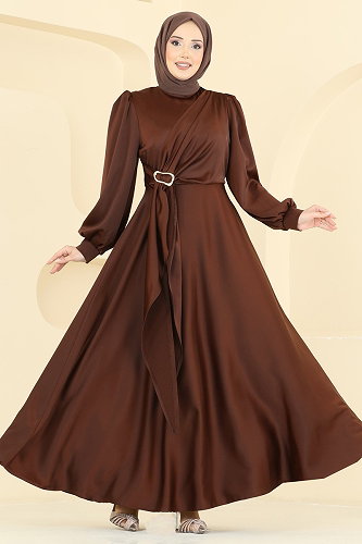 moda selvim Evening Dress 8266AB368 Brown - Thumbnail