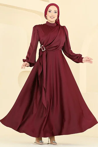 moda selvim Evening Dress 8266AB368 Burgundy - Thumbnail
