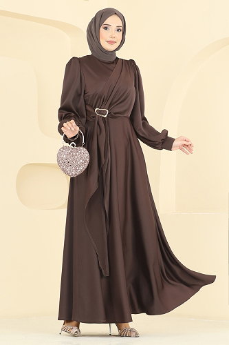moda selvim فستان سهرة بني غامق 8266AB368 - Thumbnail