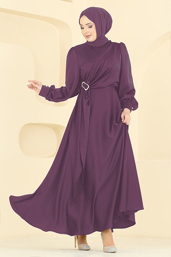 moda selvim Evening Dress 8266AB368 Dark Lilac - Thumbnail