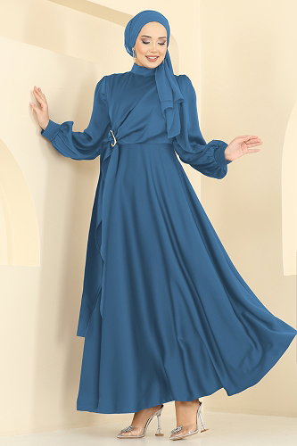 moda selvim Evening Dress 8266AB368 Indigo - Thumbnail