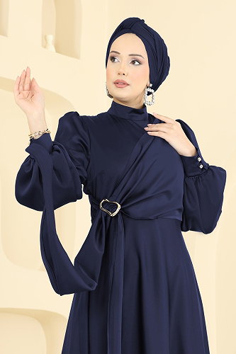 moda selvim Evening Dress 8266AB368 Light Navy Blue - Thumbnail