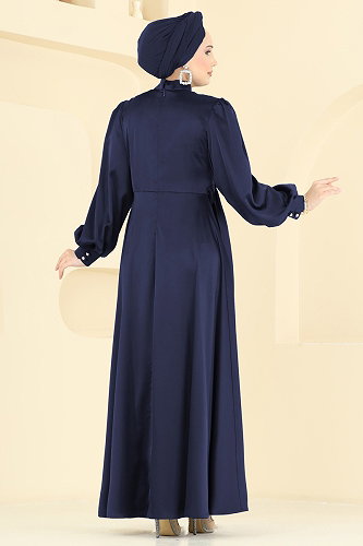 moda selvim Evening Dress 8266AB368 Light Navy Blue - Thumbnail