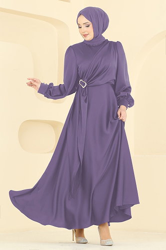 moda selvim فستان سهرة ليلكي 8266AB368 - Thumbnail