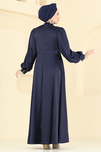 moda selvim Evening Dress 8266AB368 Navy Blue - Thumbnail