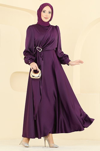 moda selvim Evening Dress 8266AB368 Purple - Thumbnail