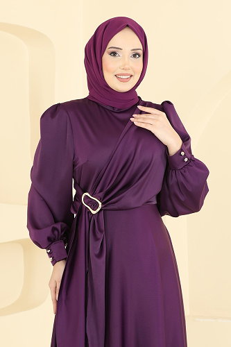 moda selvim Evening Dress 8266AB368 Purple - Thumbnail