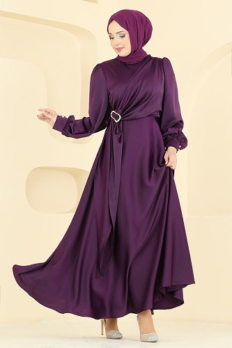moda selvim فستان سهرة أرجواني 8266AB368 - Thumbnail