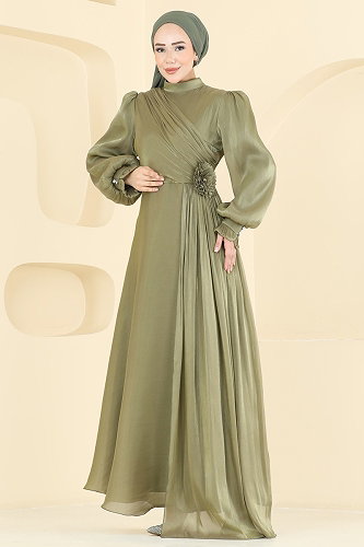 moda selvim Evening Dress 8267AB368 Almond Green - Thumbnail
