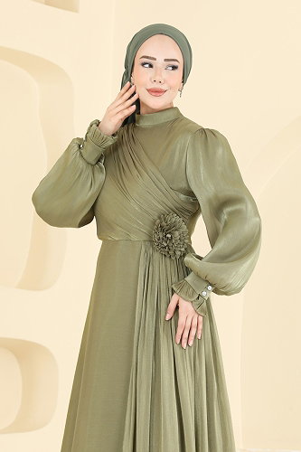 moda selvim Evening Dress 8267AB368 Almond Green - Thumbnail