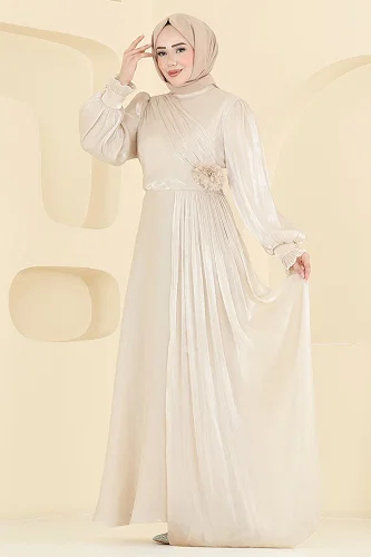 moda selvim Evening Dress 8267AB368 Cream - Thumbnail