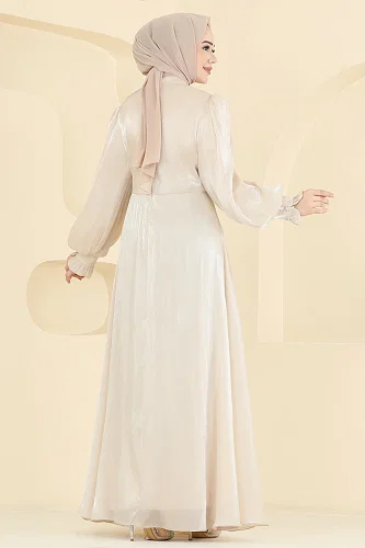 moda selvim Evening Dress 8267AB368 Cream - Thumbnail