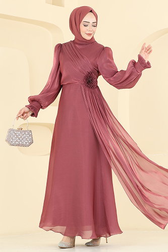 moda selvim Evening Dress 8267AB368 Dark Rose Dusky - Thumbnail